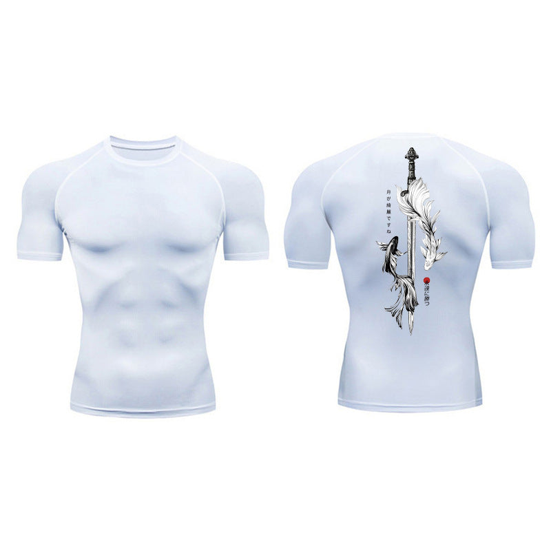 Sword Printed Short Sleeve Compression Shirt Summer Men