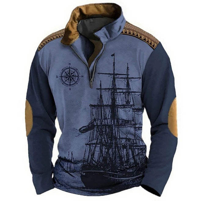 Men's Retro Color Printing Fashion Sports Golf Top Casual T-shirt