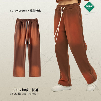 Spray Dyed Distressed Men's Trousers Bright White Washed And Worn Casual Pants