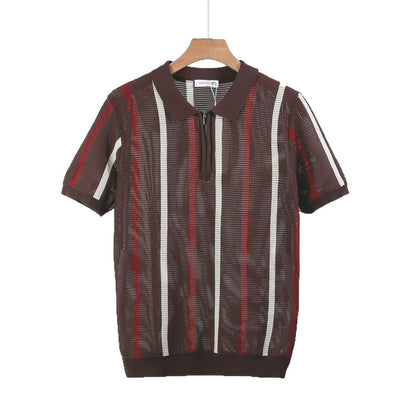 Hollow Mesh Short-sleeved Knitting Polo Shirt