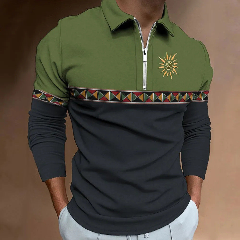 Men's Retro Color Printing Fashion Sports Golf Top Casual T-shirt