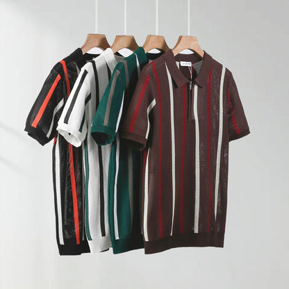 Hollow Mesh Short-sleeved Knitting Polo Shirt