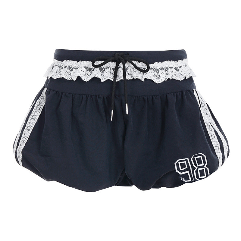 Personalized Hot Girl Low Waist Self-tie Lace Lace Splicing Skirt