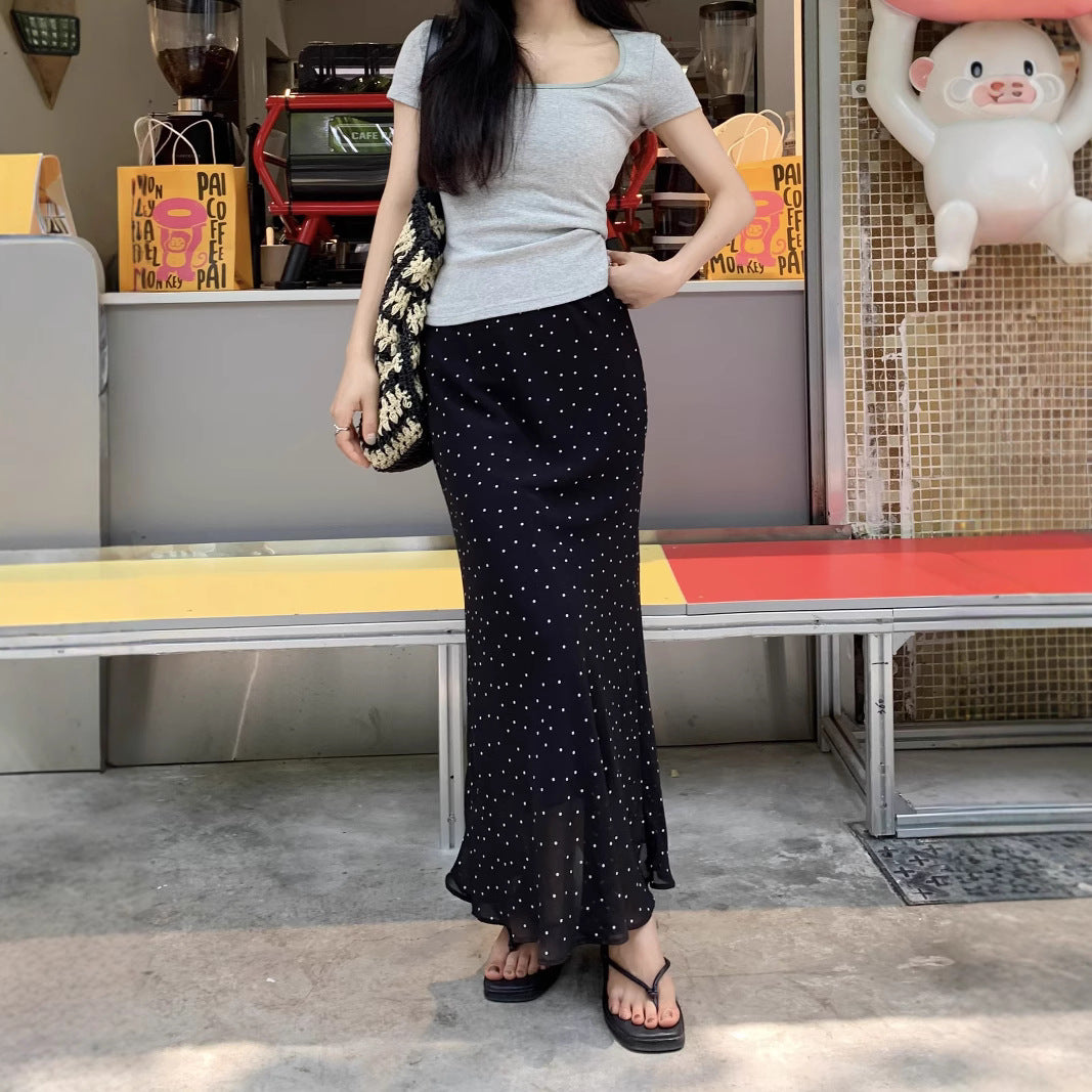 Polka Dot Chiffon Sheath High Waist Skirt Women's Fishtail Skirt