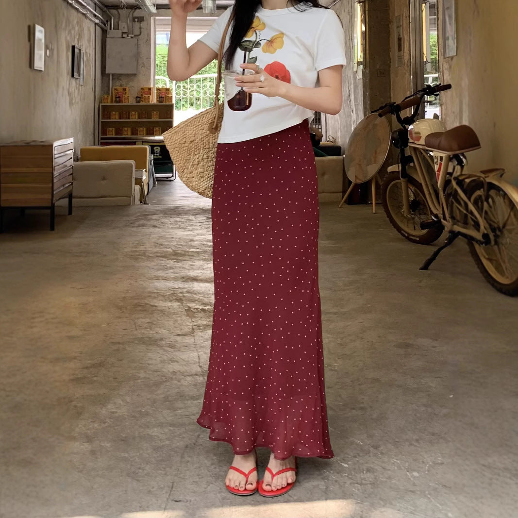 Polka Dot Chiffon Sheath High Waist Skirt Women's Fishtail Skirt
