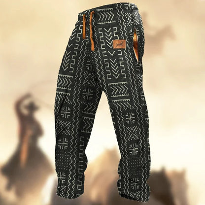 Technology Printing Trousers Elastic Closed Rope Straight-leg Trousers