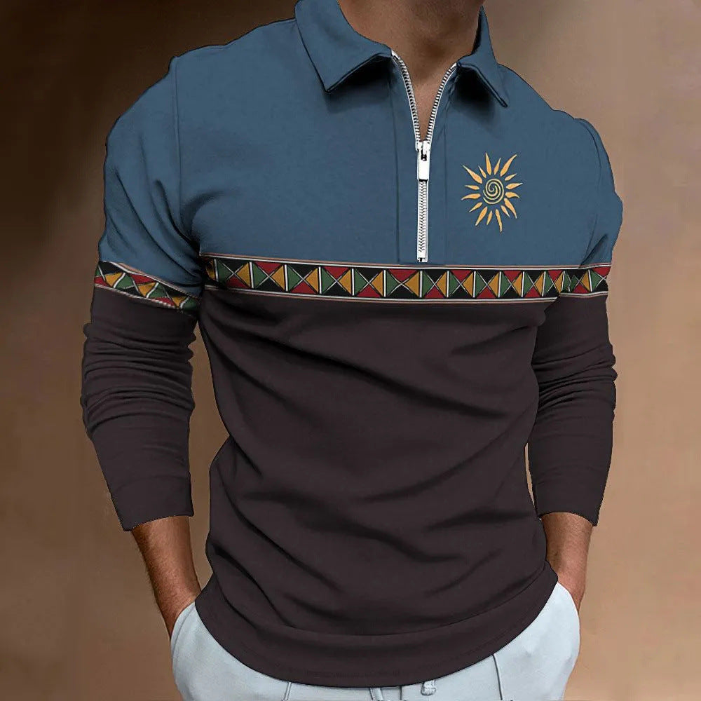 Men's Retro Color Printing Fashion Sports Golf Top Casual T-shirt