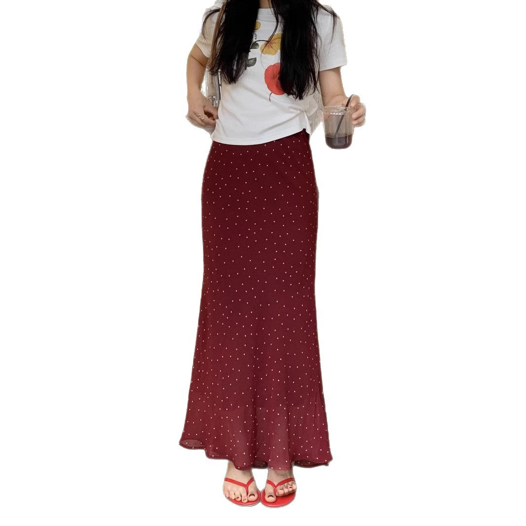 Polka Dot Chiffon Sheath High Waist Skirt Women's Fishtail Skirt