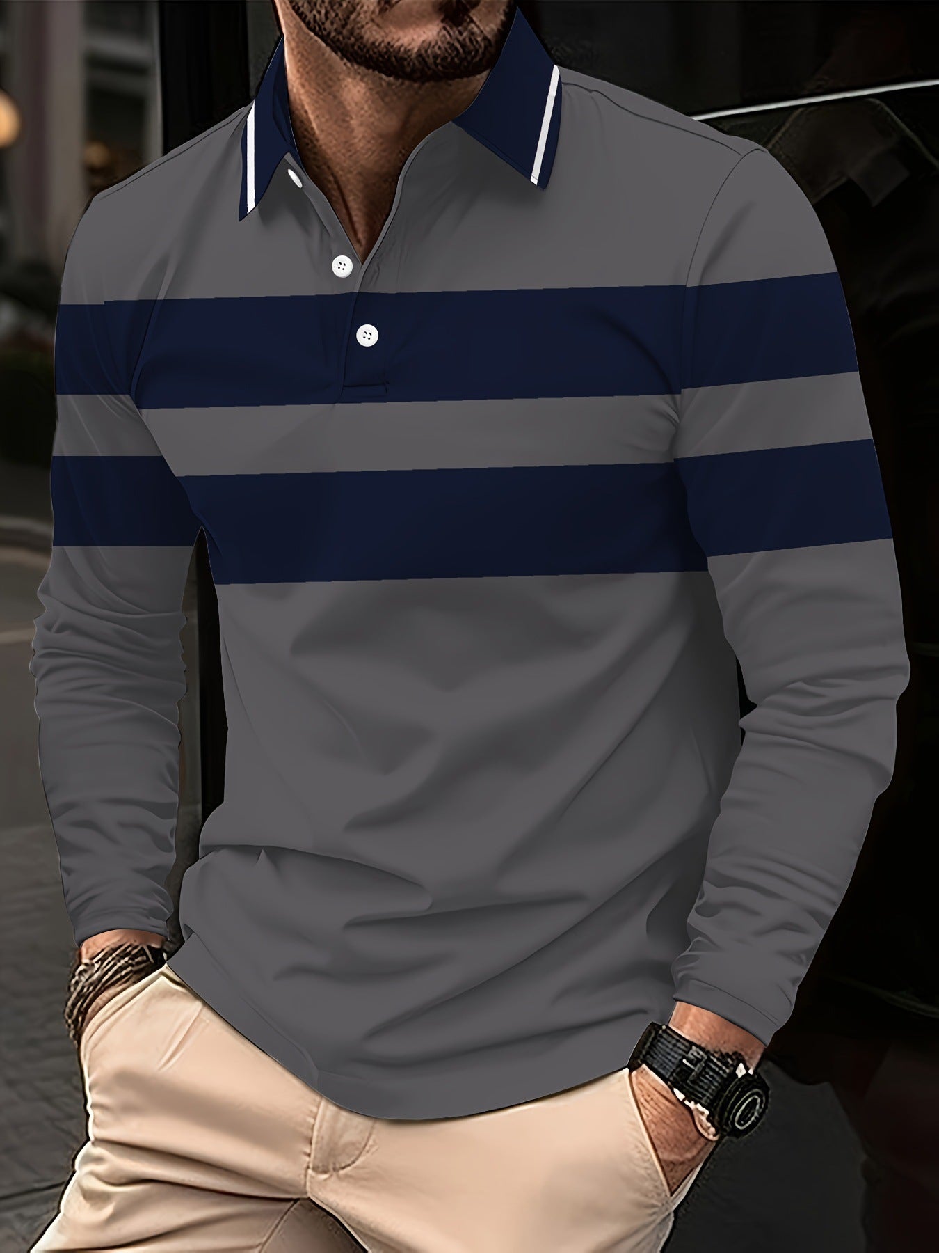Men's Button Casual Slim Lapel 3D Printed Long Sleeve