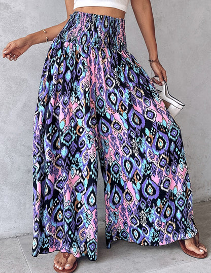 Women's Retro Floral Printed Waist-controlled Wide-leg Pants