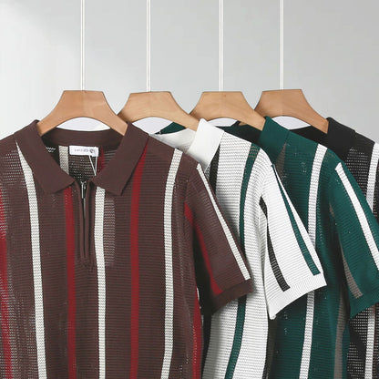Hollow Mesh Short-sleeved Knitting Polo Shirt