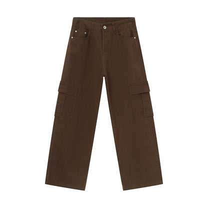 Men's Solid Color Basic Loose Casual Straight-leg Denim Trousers
