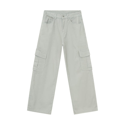Men's Solid Color Basic Loose Casual Straight-leg Denim Trousers