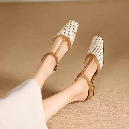 Women's Elegant Retro Soft Bottom Square Toe Color-blocking Sandals