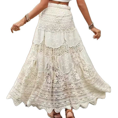 Retro Hollow Knitted Big Hem Skirt Women
