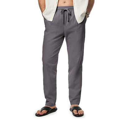 Men's Cotton And Linen Trousers Loose Drawstring Waist Straight Summer Breathable