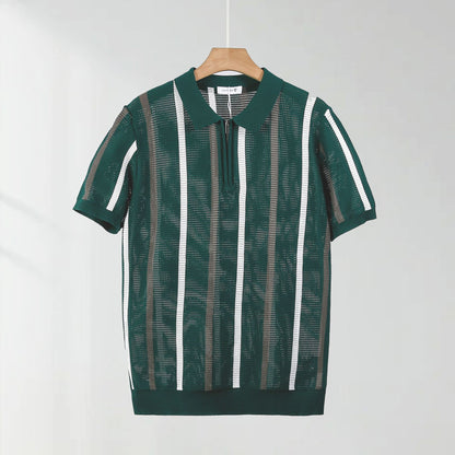 Hollow Mesh Short-sleeved Knitting Polo Shirt