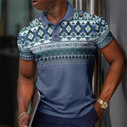 Pattern Button Short Sleeved Polo Shirt