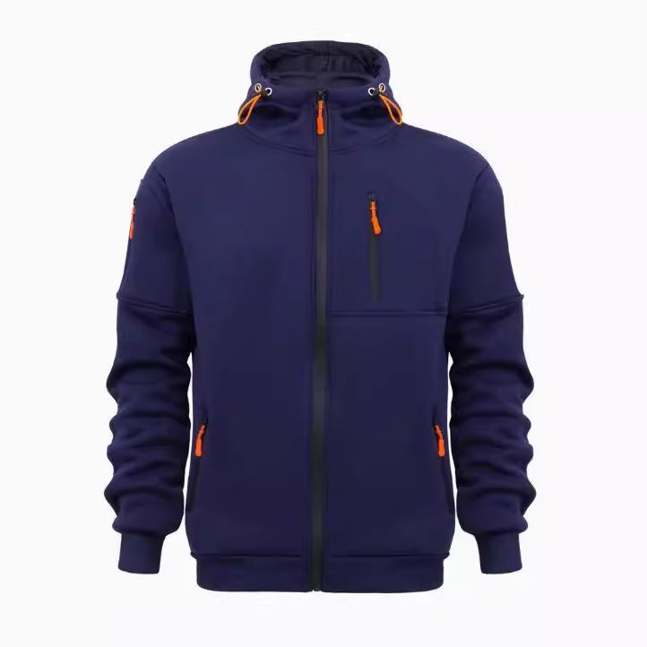 Men's Sweater Hoodie Zipper Multi-pocket Embroidery Badge