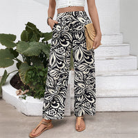 Floral Printed Trousers Women's High Waist Straight