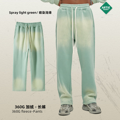 Spray Dyed Distressed Men's Trousers Bright White Washed And Worn Casual Pants