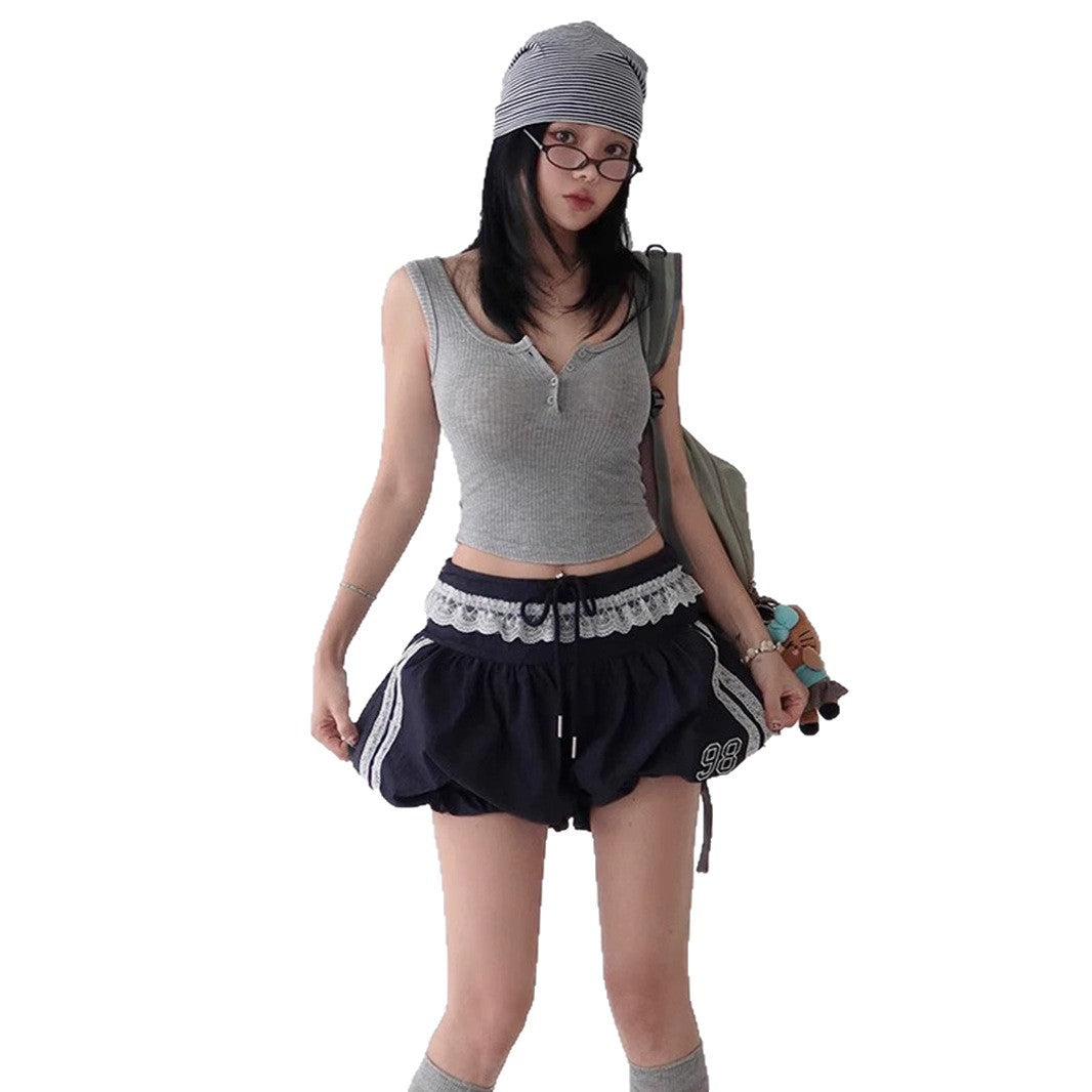 Personalized Hot Girl Low Waist Self-tie Lace Lace Splicing Skirt