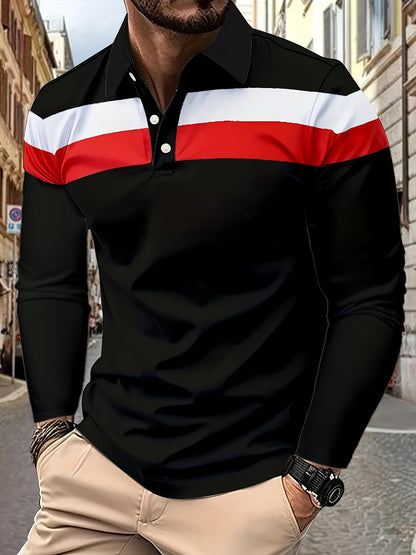Men's Button Casual Slim Lapel 3D Printed Long Sleeve