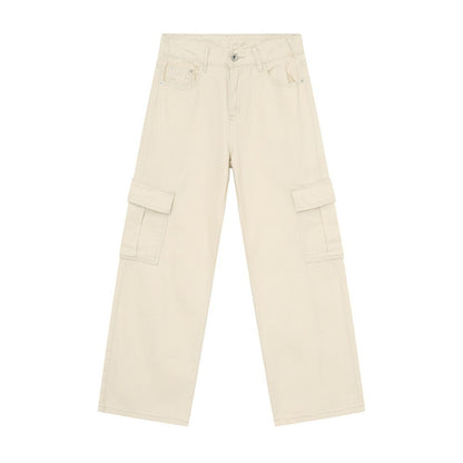 Men's Solid Color Basic Loose Casual Straight-leg Denim Trousers
