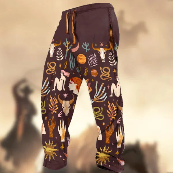 Technology Printing Trousers Elastic Closed Rope Straight-leg Trousers