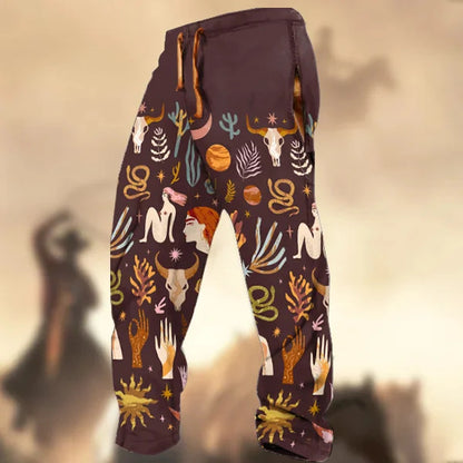 Technology Printing Trousers Elastic Closed Rope Straight-leg Trousers