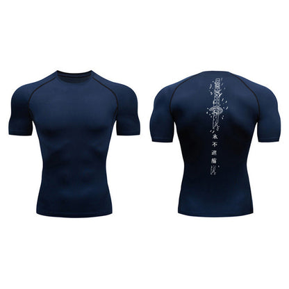 Sword Printed Short Sleeve Compression Shirt Summer Men