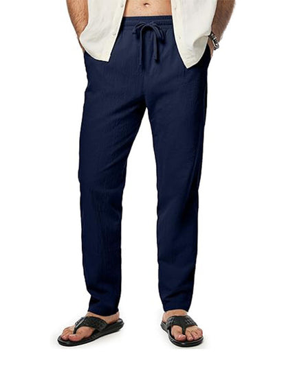 Men's Cotton And Linen Trousers Loose Drawstring Waist Straight Summer Breathable