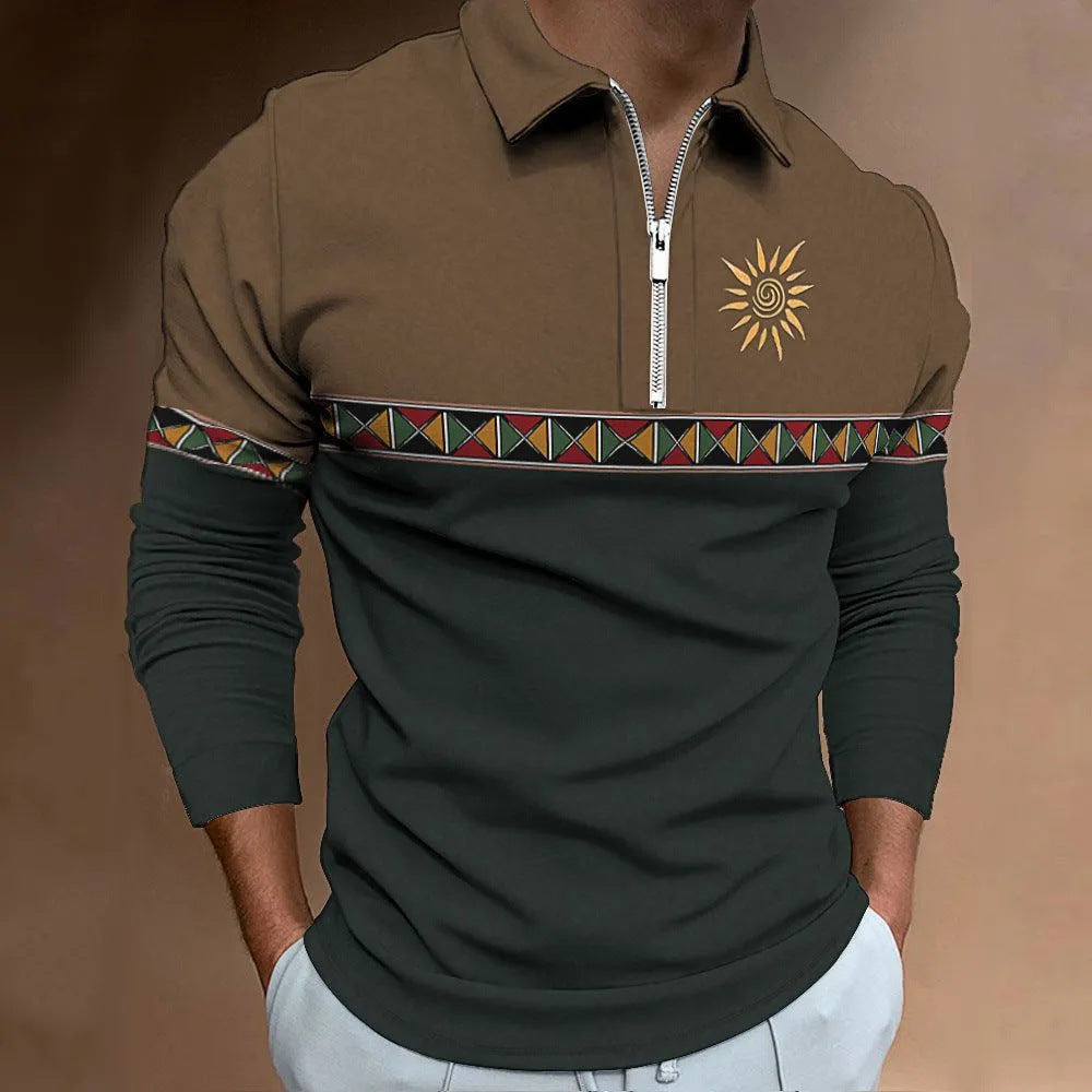 Men's Retro Color Printing Fashion Sports Golf Top Casual T-shirt