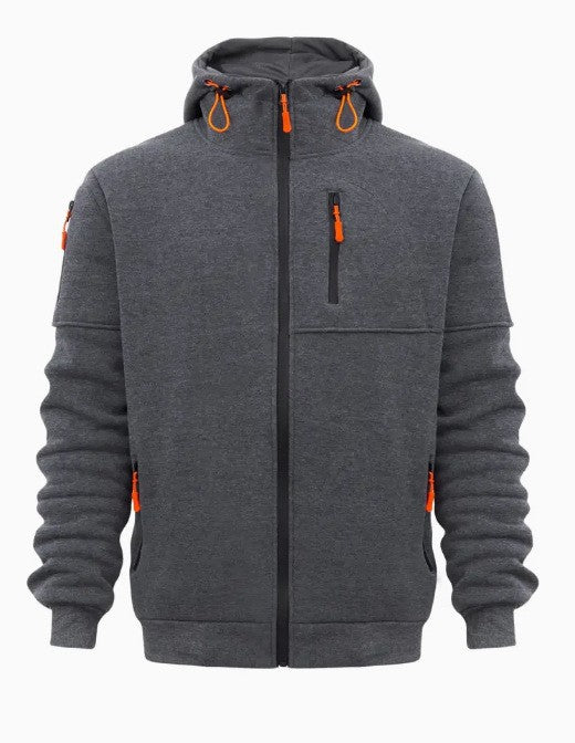 Men's Sweater Hoodie Zipper Multi-pocket Embroidery Badge