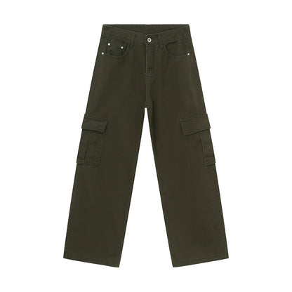 Men's Solid Color Basic Loose Casual Straight-leg Denim Trousers