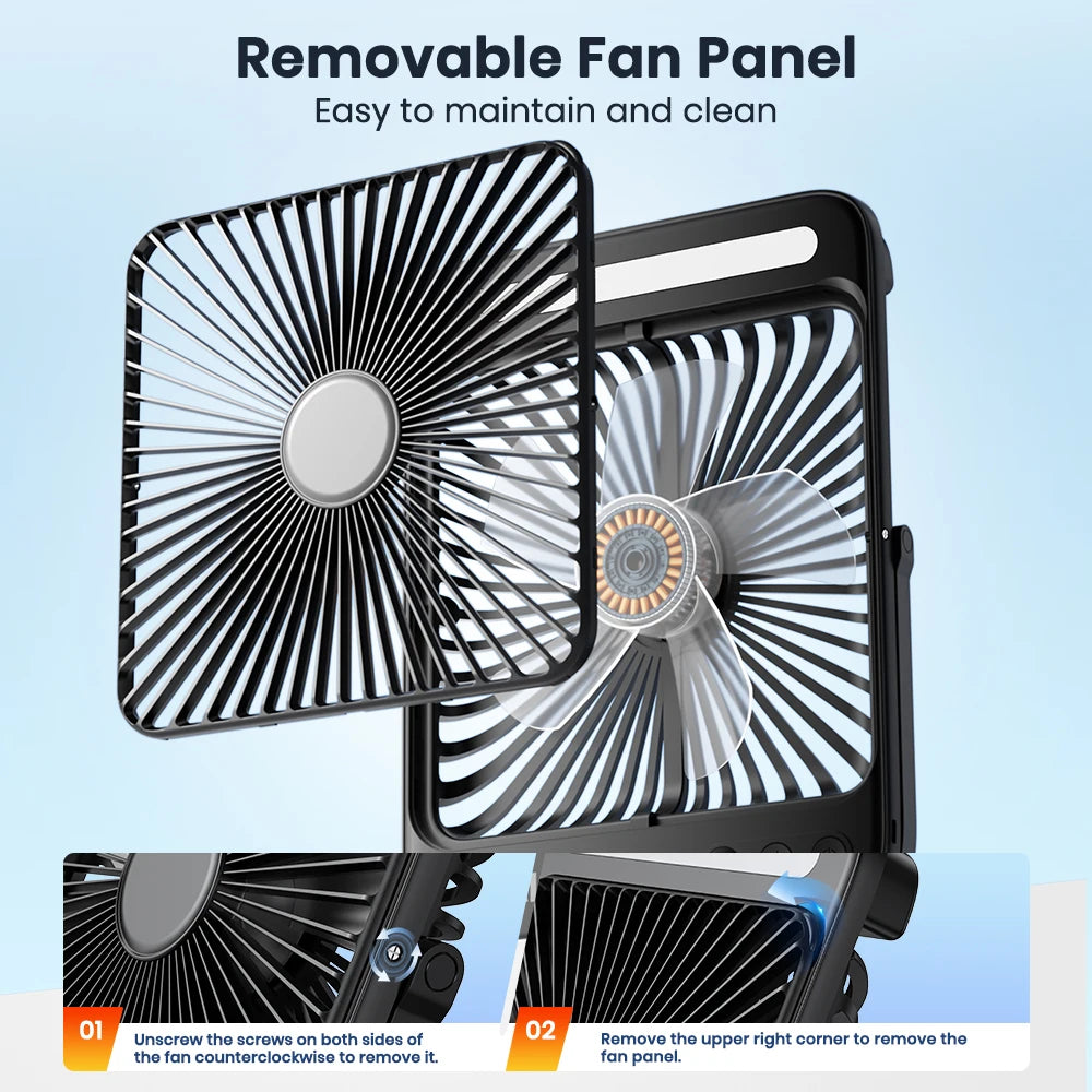 Warmco 20000mAh 8-inch Portable Camping Fan,LED Light, Quiet Thin Battery Desk Personal Fan With Digital Display for Outdoor