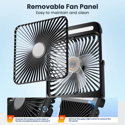 Warmco 20000mAh 8-inch Portable Camping Fan,LED Light, Quiet Thin Battery Desk Personal Fan With Digital Display for Outdoor