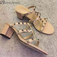 Women Slippers Open Toe Sandals High Heels Shoes Woman Summer 2025 Trend Elegant Pumps Dress Shallow Chunky Zapatillas De Mujer