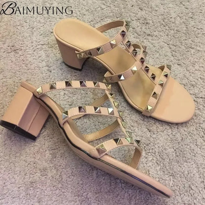 Women Slippers Open Toe Sandals High Heels Shoes Woman Summer 2025 Trend Elegant Pumps Dress Shallow Chunky Zapatillas De Mujer