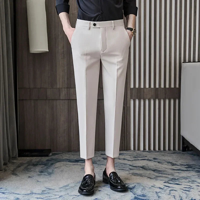 British Style Autumn New Solid High Quality Dress Pant Men Slim Fit Casual Office Trousers Formal Social Wedding Party Suit Pant