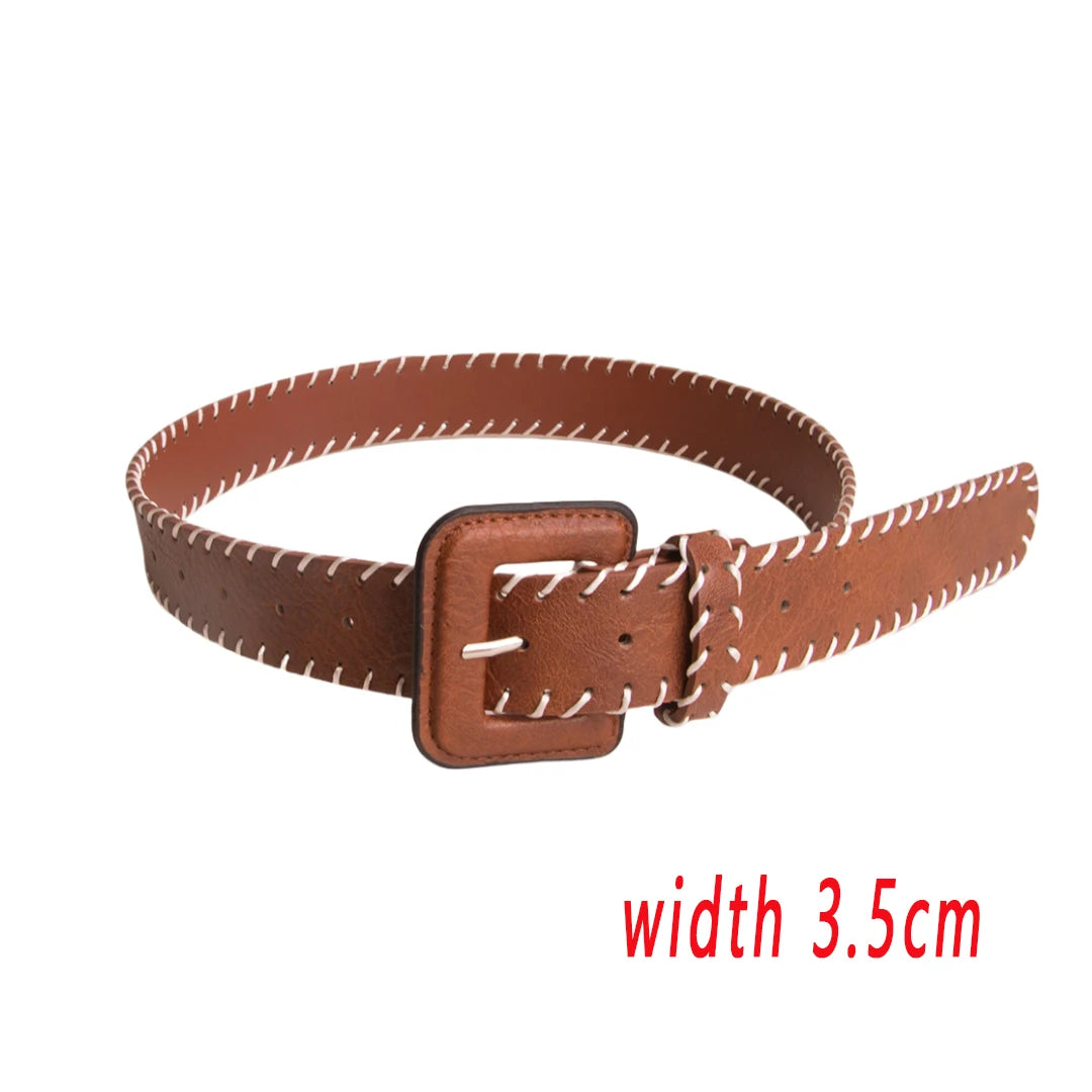 Ladies' leather Pin Buckle adjustable length Camel weave waist belts For Women Waist accessory Wear Outside On Jeans Dress Coat