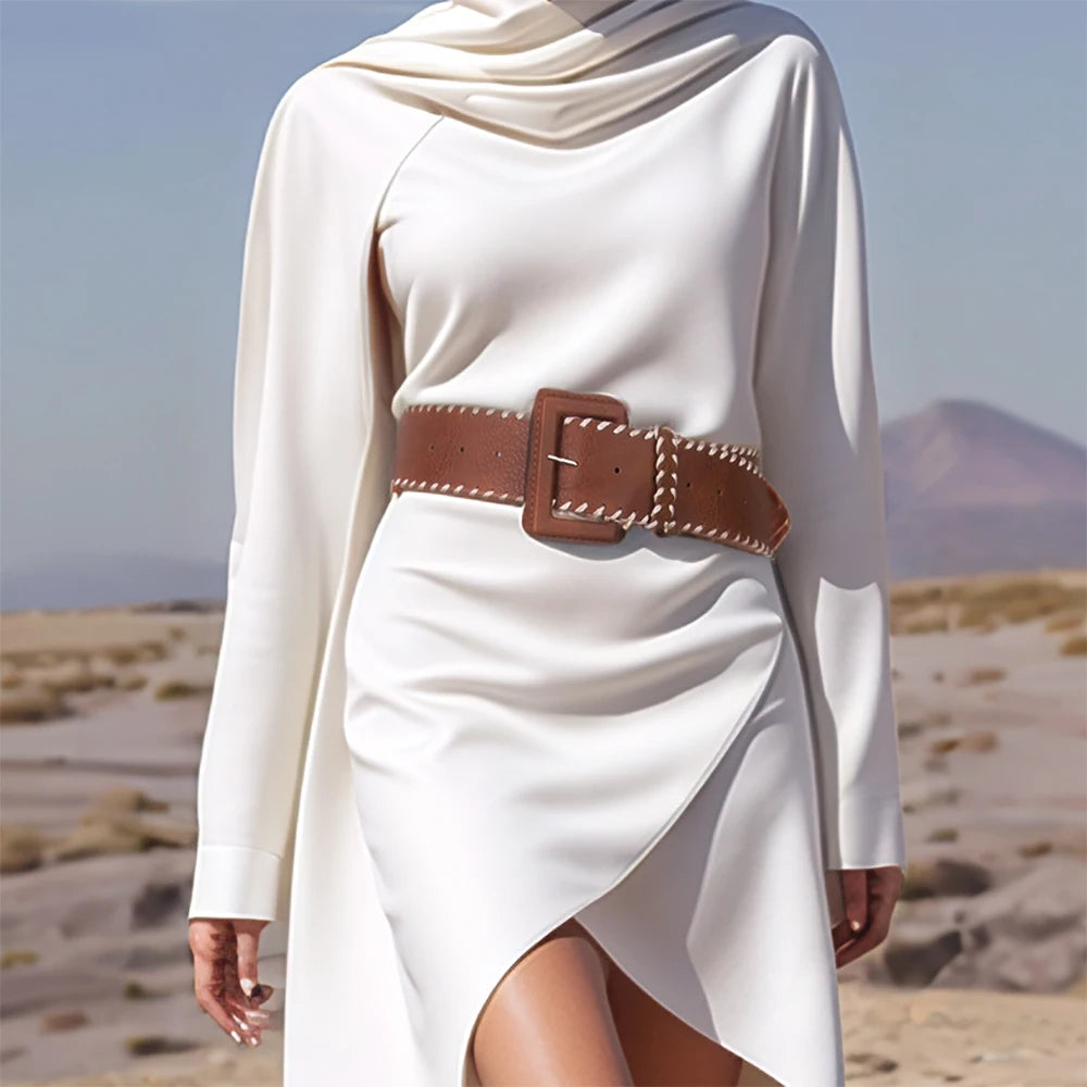 Ladies' leather Pin Buckle adjustable length Camel weave waist belts For Women Waist accessory Wear Outside On Jeans Dress Coat