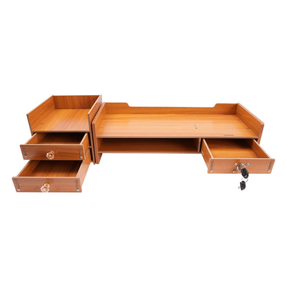 Wooden Monitor Stand Desk Computer Monitor Stand with Three Drawers and Two Keys, Computer Monitor Stand for PC Monitor Laptop