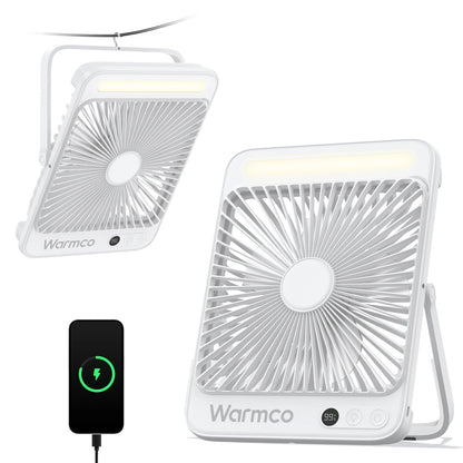 Warmco 20000mAh 8-inch Portable Camping Fan,LED Light, Quiet Thin Battery Desk Personal Fan With Digital Display for Outdoor