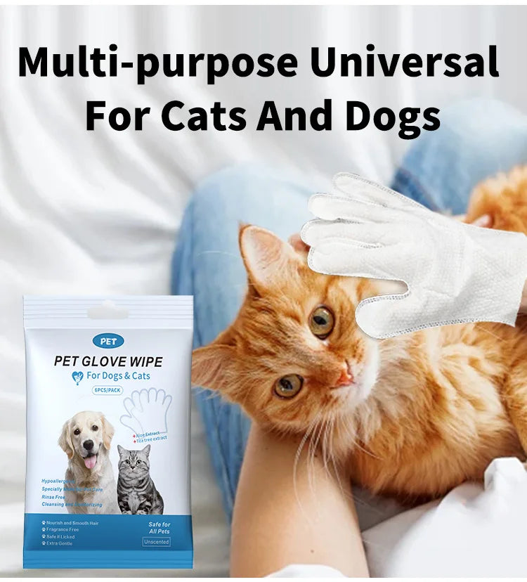 Pet cleaning supplies disposable gloves cat and dog bath cleaning   wet wipes gloves deodorizing Grooming Gloves for Daily Care