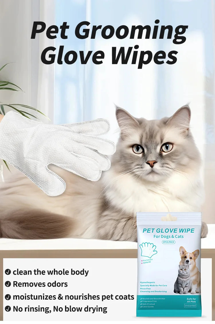 Pet cleaning supplies disposable gloves cat and dog bath cleaning   wet wipes gloves deodorizing Grooming Gloves for Daily Care
