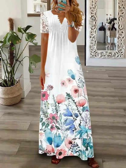 Woman Dress Superior Quality Summer Lace Sleeve V Neck A Line Solid Color Dresses Casual Vestidos Dropshipping JYFZ1690