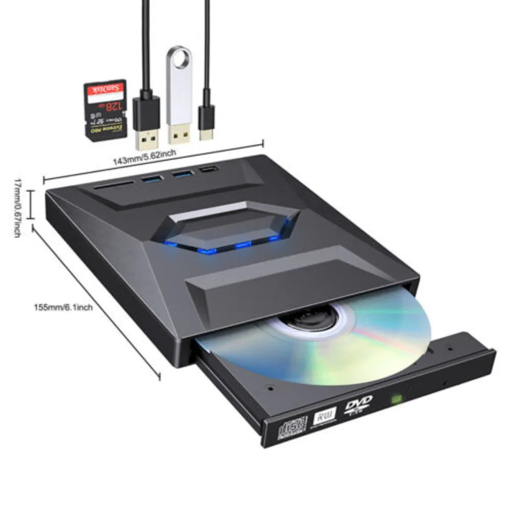 7In1 External USB 3.0 DVD CD RW Writer Drive Burner Reader Player For Laptop PC