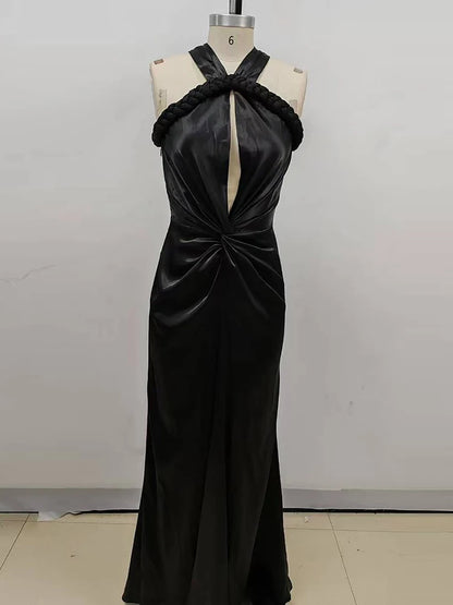 Sexy Asymmetrical Straps Hollow Out Maxi Dress Women Red Sleeveless Backless Slim Mermaid Maxi Dresses Evening Party Gowns