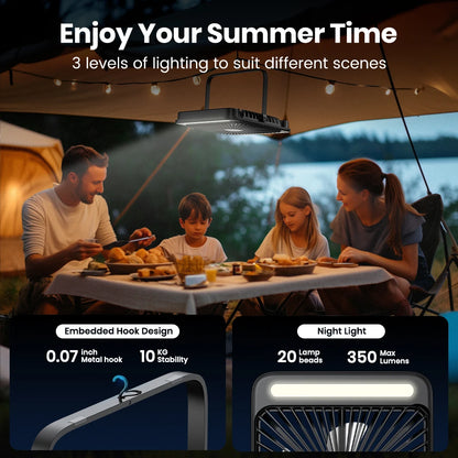 Warmco 20000mAh 8-inch Portable Camping Fan,LED Light, Quiet Thin Battery Desk Personal Fan With Digital Display for Outdoor